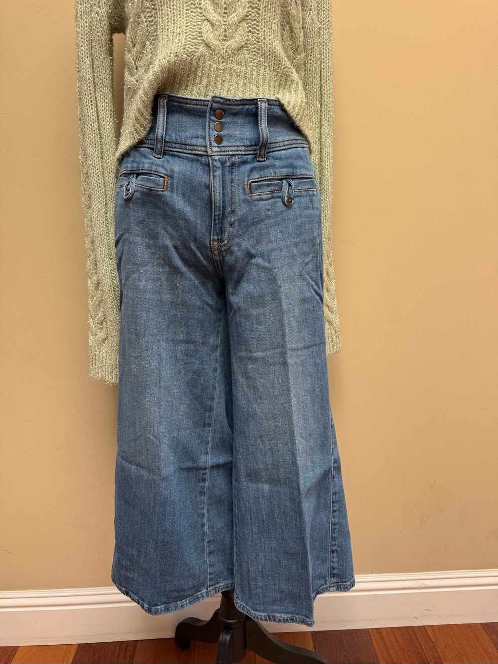 Pilcro High-Rise Wide-Leg Cropped Jeans in Medium Blue - Picture 2 of 9